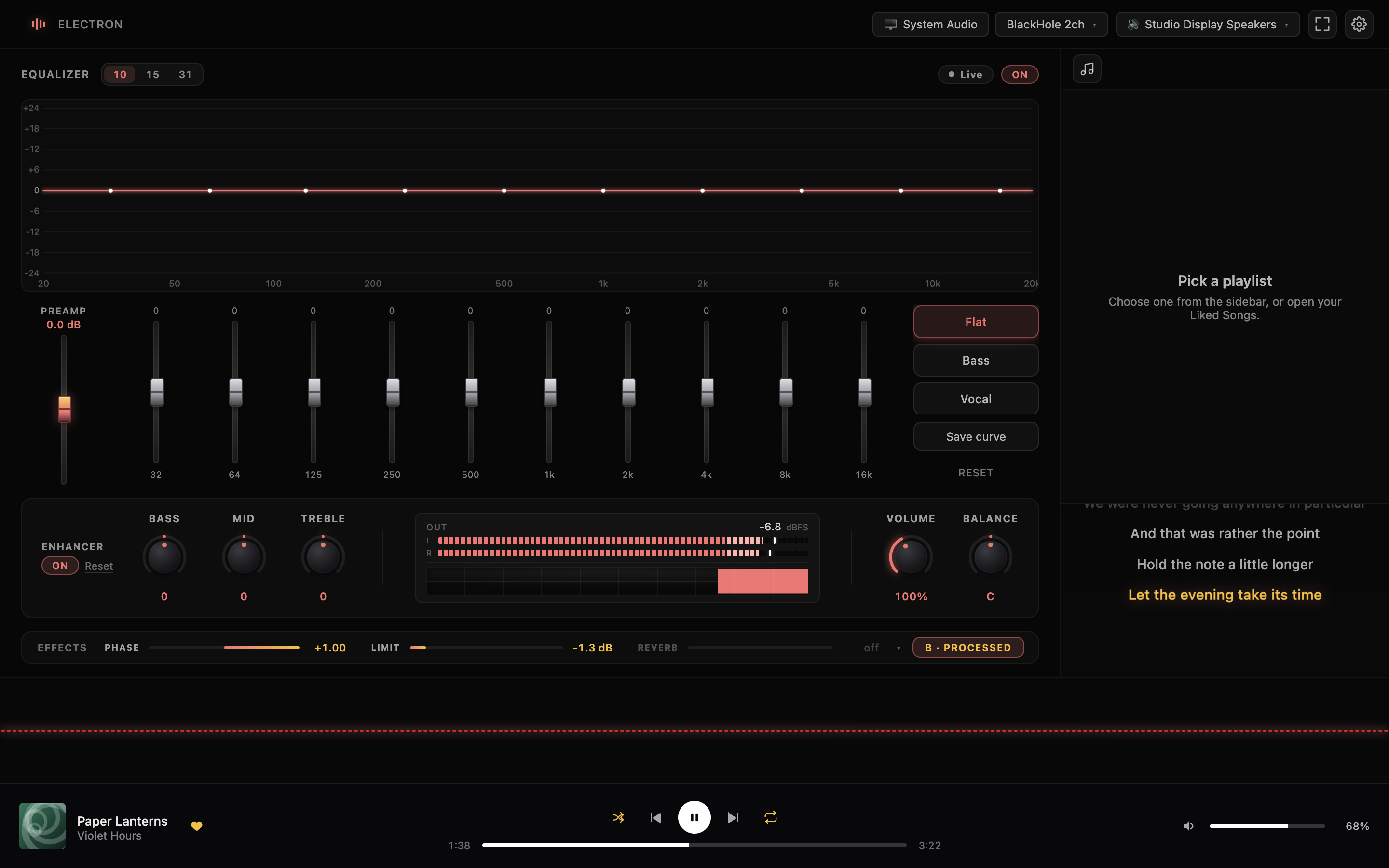 The bar visualizer in the ember palette.