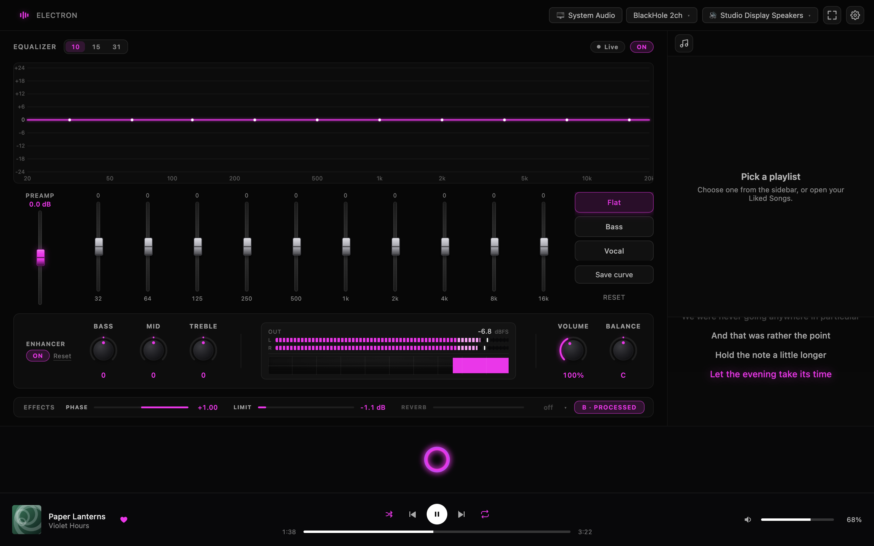 The radial visualizer in the cyberpunk palette.